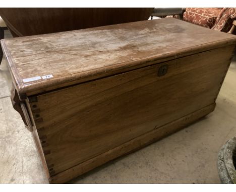 A Victorian camphorwood trunk, length 112cm, depth 54cm, height 55cm