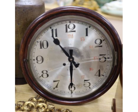 A Victorian mahogany circular eight day wall clock, with silvered dial, diameter 40cm