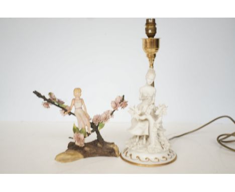 Ceramic figural table lamp together with a Wedgwood figure 