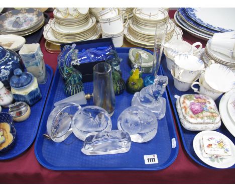 Mats Jonasson; Modern Swedish Art Glass Paperweights, Mdina glass sea horses, Wedgwood Jasperware trinket box,  Bohemian crys