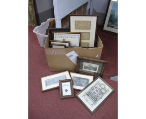 The Head of Llewellyn, Rennoldson print, Yorkshire road map, sampler, prints, etc:- One Box