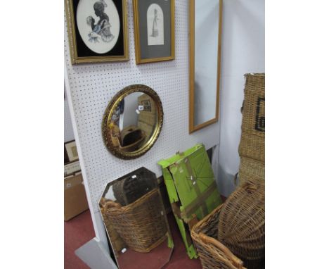 Circular Gilt wood Framed wall Mirror, two others, projector stand. (4)