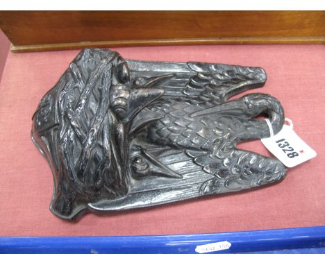 Cast Iron Wall Bracket, possibly coin bank as an eagles with chicks in nest and slot aperture below, 'SPG' in shield to base,