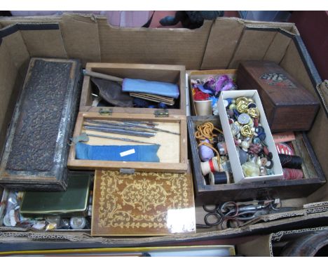 A Large quantity of Vintage Sewing Items, including buttons in boxes, scissors, darners, etc.