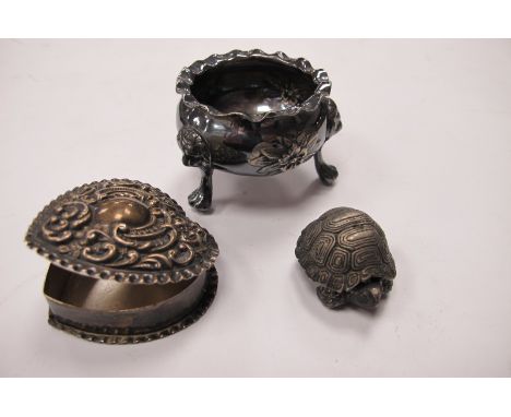 Silver Heart Shaped Trinket Box, plated salt, tortoise patch box.