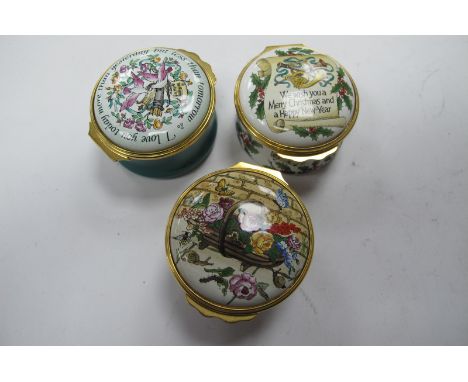 Halcyon Days Enamelled Trinket Boxes, Merry Christmas - Musical example, We Must Cultivate Our Garden, I Love You Today, no b