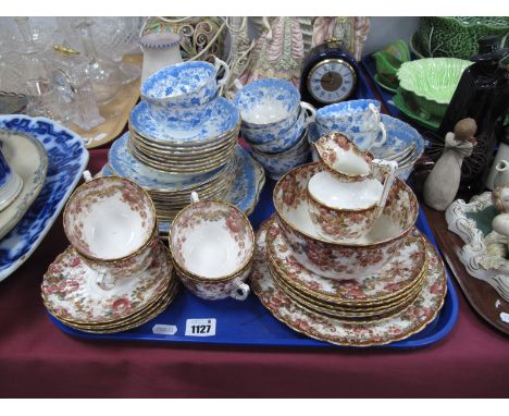 Late XIX Century Part Tea Service, with floral decoration; a further blue and white part tea set:- One Tray