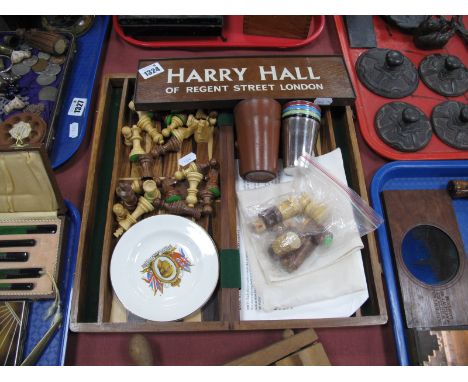 A Wooden Cased Chess/Backgammon Set, "Harry Hall of Regent Street London" wooden freestanding name sign, Edward VIII commemor