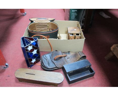 Triangular Leaded Light, with parrot design, leather pockets, etc.