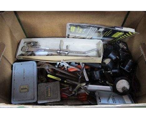Dormer, Presto, Black and Decker Drill Bits, other tools, paint brushes, staple gun, ammeters:- Two Boxes