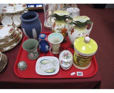 Pair of Poppy Vases, 20cm high, Wedgwood Acanthus leaf vase, Lovatt's Jasper Teapot, other Jasperware, Portmeirion 'Dolphin' 