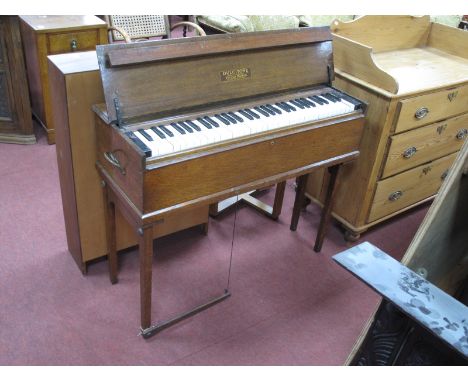 Dulcitone For Thomas Machell of Glasgow Oak Tuning Fork Piano, portable, with brass carry handles to ends, 102cm wide overall