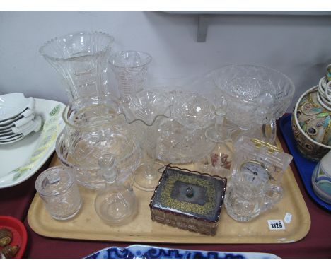 Ruby Tinted Glass Sardine Dish, Killarney clock, other glassware:- One Tray