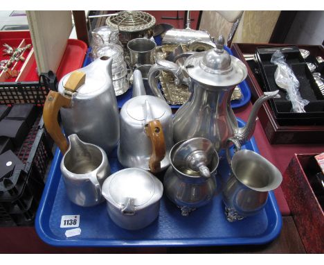 Picquot Aluminium Four Piece Tea Service, pewter three piece coffee service:- One Tray