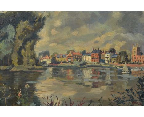 David Ghilchik (British 1890-1970) "Isleworth" Signed, titled on verso, oil on canvas.29.5cm x 45cm (11.75in x 17.75in)Artist