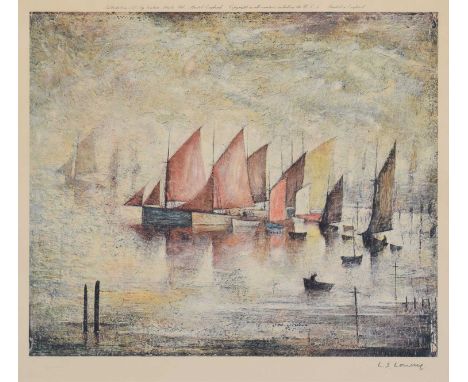 L.S. Lowry R.A. (British 1887-1976) "Sailing Boats" Signed in pencil in the margin, with Fine Art Trade Guild blind stamp, pu