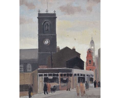 Roger Hampson (British 1925-1996) "St. George's, Bolton" Signed, titled on verso, oil on board.23cm x 19cm (9in x 7.5in)Artis