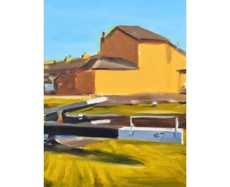 Liam Spencer (British 1964-) "Lock-gate, Rochdale Canal" Titled, signed and dated 2010 on verso, oil on board.34cm x 25.5cm (