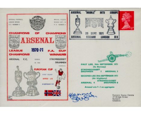 Kenny Sansom signed Arsenal League Champions, FA Cup Winners 1970-71 v Stromsgodset FDC PM Arsenal 'Double' into Europe 29 Se