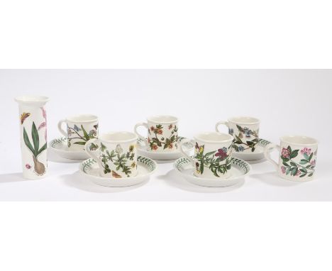 Portmierion The Botanic Garden coffee cups and saucers, to include six cups and five saucers, also together with a flower vas