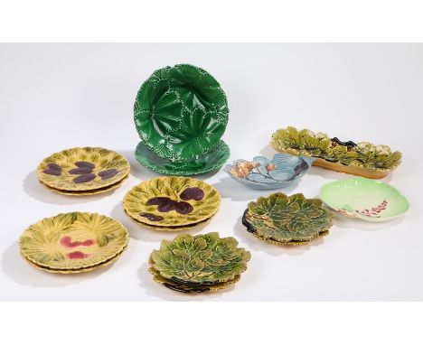 Copeland cabbage leaf plates, together with six berry and leaf French plates, four Czechoslovakia plates together with a dish