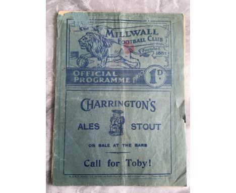 38/39 Millwall v Grimsby Town FA Cup Football Programme: Spine completely split with scuff and tear to cover and tape to back