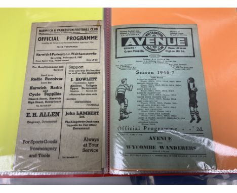 46/47 + 47/48 Walthamstow Avenue Football Programmes: 46/47 x 27 to include home and away v Romford Leytonstone and Oxford Ci