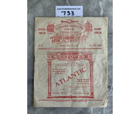 29/30 Bournemouth v Norwich City Football Programme: Rare chance to obtain this sought after Division Three South programme, 