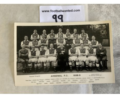 Arsenal 38/39 Football Team Postcard: Excellent condition team group with names printed to lower border made by Lambert Jacks
