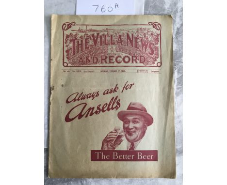 33/34 Aston Villa Challenge Cup Final Football Programme: Played at Villa Park on 17 2 1934 between Adie Bothers and Allen Ev