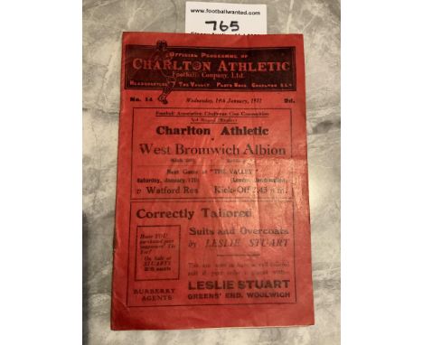 30/31 Charlton v West Brom FA Cup Football Programme: Good with team changes from the season West Brom won the cup. Light fol