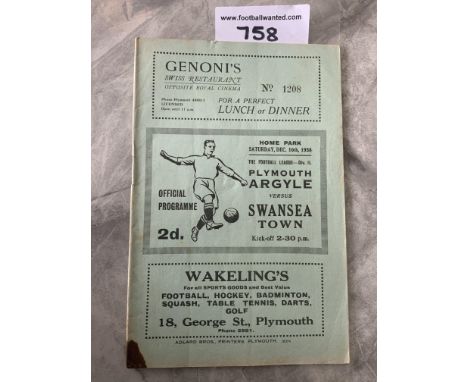 38/39 Plymouth Argyle v Swansea Town Football Programme: Good condition league match dated 10 12 1938. Tiny stain in bottom c