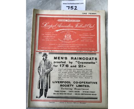 36/37 Liverpool v Birmingham City Football Programme: Very good condition with no team changes dated 3 10 1936.