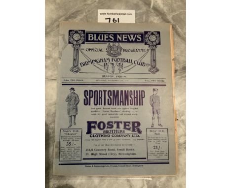 28/29 Birmingham City v Burnley Football Programme: 1st Division match dated 24 11 1928. Poor/fair with no team changes. Ex b
