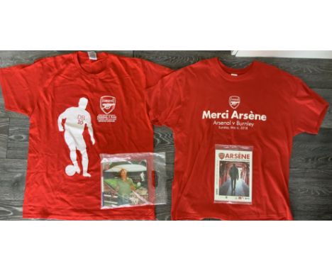 Arsenal Memorable Football Shirt Collection: Unused XL t-shirts with accompanying programmes from the Bergkamp testimonial an