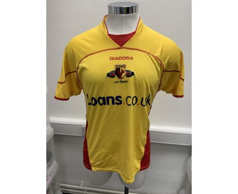 Watford 2006/2007 Match Worn Football Shirt: Worn for the match v Arsenal on 26 12 2006. Number 8 Mahon to rear of 125th Anni