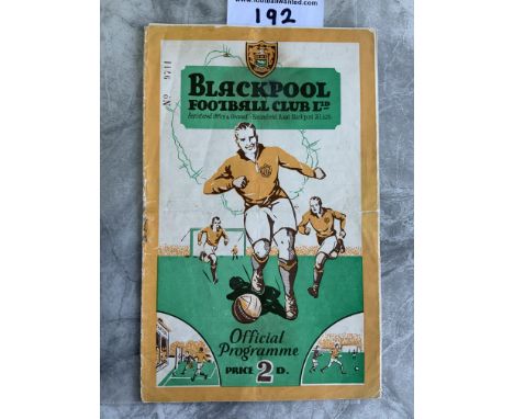 31/32 Blackpool v Arsenal Football Programme: Division 1 match with fold, staple removed and some creasing. No team changes. 