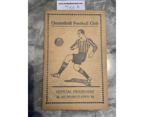 38/39 Chesterfield v Nottingham Forest Football Programme: 2nd Division match dated 17 12 1938. Good with team changes and no