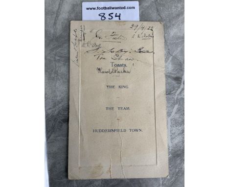 Huddersfield Town 1922 Signed FA Cup Final Menu: Signed by the victorious Huddersfield Town team. Held the evening of the mat