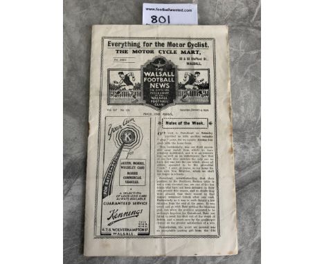 35/36 Walsall v Tranmere Rovers Football Programme: Good condition 3rd Division League match with no team changes. Light fold