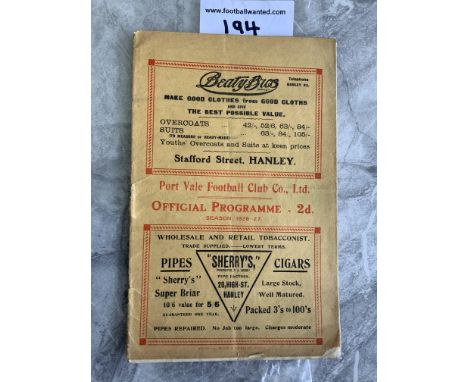 26/27 Port Vale v Arsenal FA Cup Football Programme: Very rare programme from Arsenals famous cup run that got them to the fi