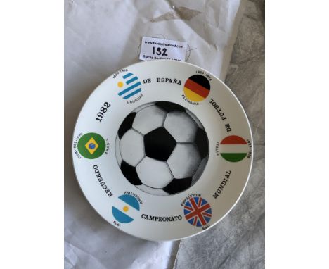 1982 Football World Cup Ceramic Plate: Attractive plate with football in the middle surrounded by previous winners flags and 