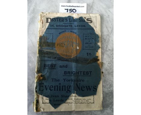 1913/1914 Leeds City v Halifax Town Football Programme: Midland League match dated 22 11 1913. Very poor condition which woul