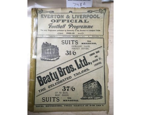 1910 Liverpool Senior Cup Final Football Programme: Played at Goodison Park between Everton and Liverpool reserves. Tape to s