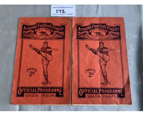 Arsenal 38/39 Home Football Programmes: Friendly v Swiss Wanderers has pencilled team changes and is good. Grimsby has fold. 