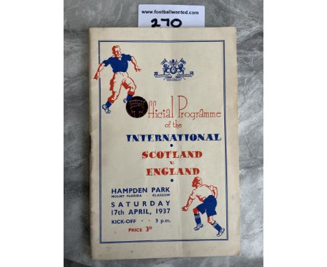 1937 Scotland v England Football Programme: Very good condition with programme of music still attached inside. No team change