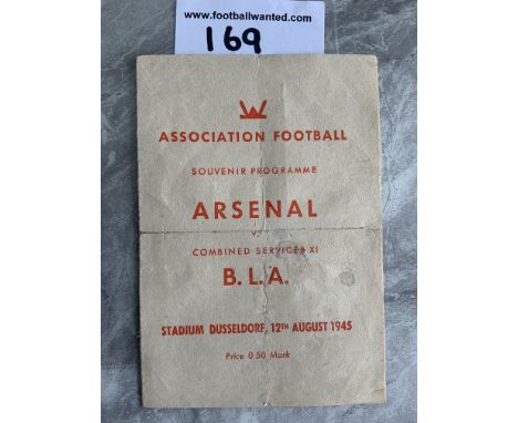 45/46 Combined Services v Arsenal Football Programme: Small 4 pager played in Dusseldorf. Sellotape inside and score. Mortens