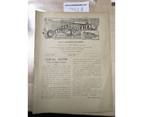 1910/1911 Fulham v Crystal Palace Football Programme: London League match dated 14 1 1911 in very good condition with no team