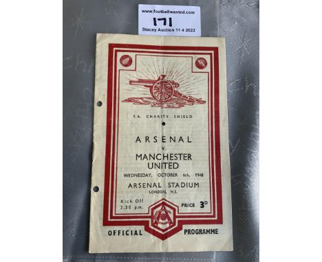 1948 Charity Shield Football Programme: Arsenal v Manchester United has pencilled team changes and punch holes.