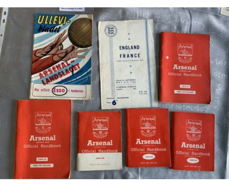 Arsenal Handbooks + Football Programmes: 60/61 Away to Landslaget excellent, 1947 England v France at Arsenal with small spli